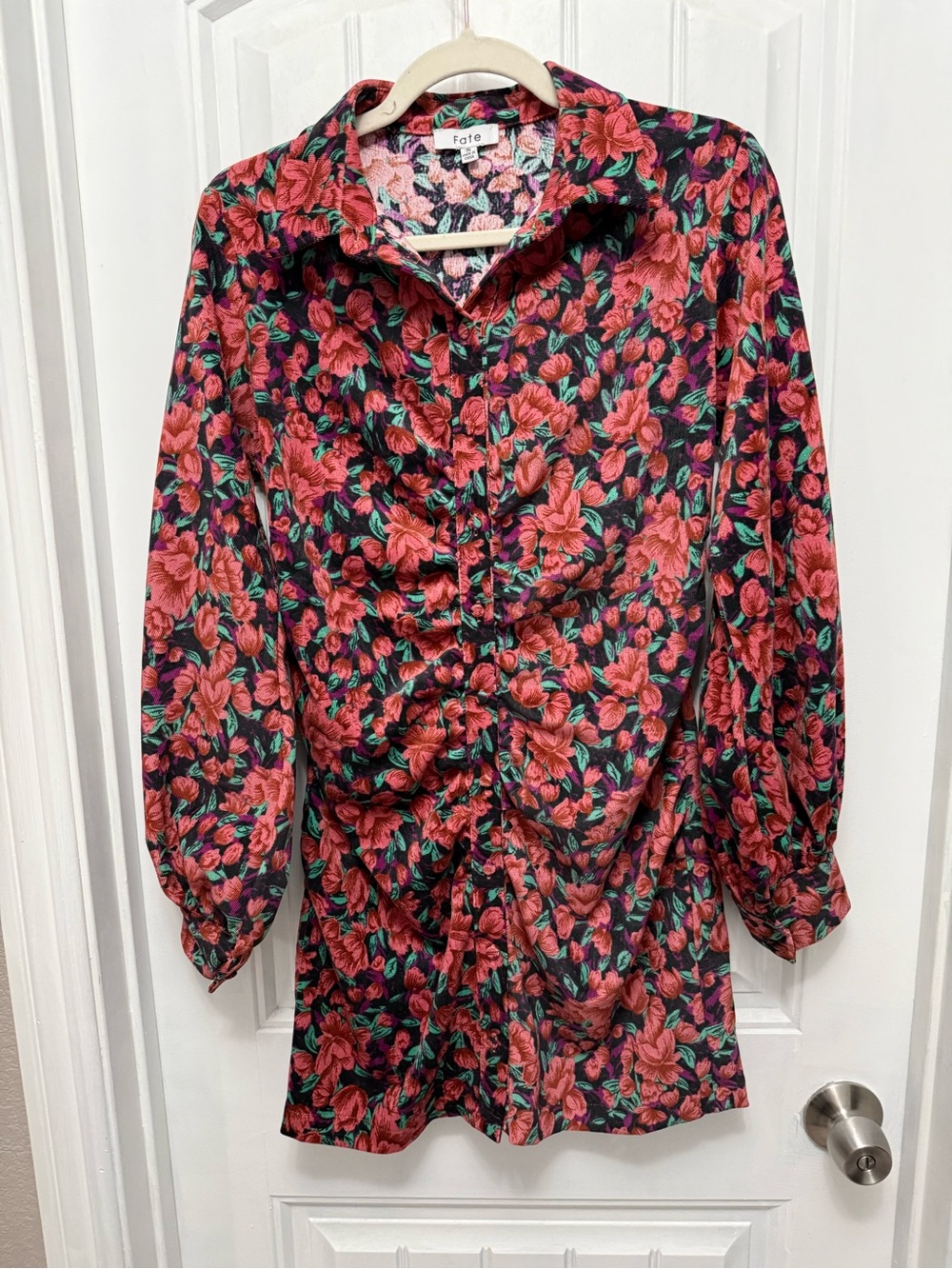 Fate Women Small Ruche Fitted Blouse Floral  Corduroy Tunic/Dress (54-8)